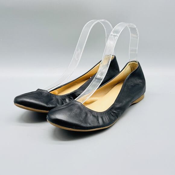 J Crew Shoes Womens 6.5 Black Leather Ballet Flats Italy Cece Comfort Slip On - Picture 4 of 14